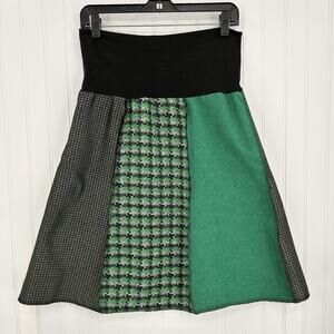 Green 3 Skirt Women Medium Upcycled Vintage Fabric Patchwork Academia Preppy USA